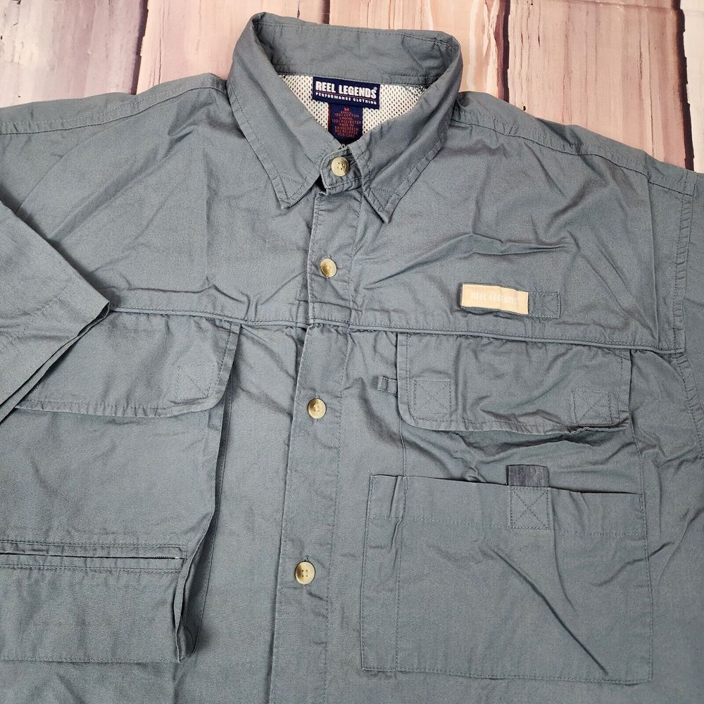 Reel Legends Saltwater II Men's Size Medium Vented‎ Fishing Shirt Steel Blue